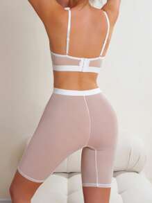 Contrast Mesh Underwire Lingerie Set - trắng - Xem 2