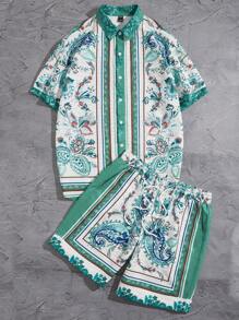Manfinity Chillmode Men Paisley Print Shirt & Drawstring Waist Shorts