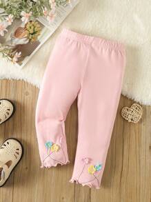 Toddler Girl Appliques Lettuce Trim Leggings - Baby Pink - View 1