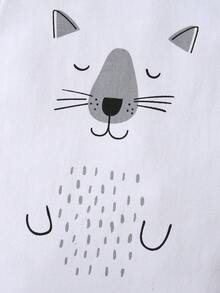 Baby Boy Striped & Cartoon Graphic Contrast Binding Footed PJ Set - White - View 5