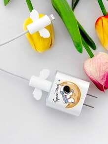 3 piezas con patrón de astronauta Cubierta de la cabeza del cargador & con diseño de alas Protector de cable de dato Set - Multicolor - Ver 1