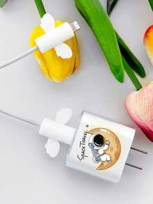 3 piezas con patrón de astronauta Cubierta de la cabeza del cargador & con diseño de alas Protector de cable de dato Set - Multicolor - Ver 3