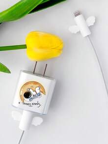 3 piezas con patrón de astronauta Cubierta de la cabeza del cargador & con diseño de alas Protector de cable de dato Set - Multicolor - Ver 4