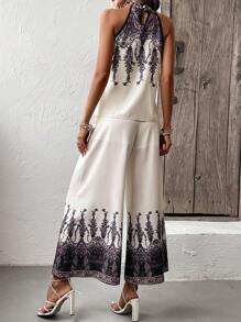 SHEIN VCAY Grafik Muster, Trägertop mit & Hose mit weiten Beinen,