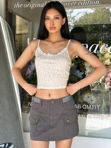 DAZY Ditsy Floral Print Lace Trim Bow Front Cami Top Going Out Tops Crop Women Tops - Yellow - View 6