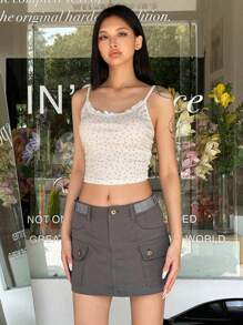 DAZY Ditsy Floral Print Lace Trim Bow Front Cami Top Going Out Tops Crop Women Tops - Yellow - View 7