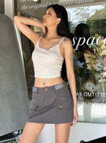 DAZY Ditsy Floral Print Lace Trim Bow Front Cami Top Going Out Tops Crop Women Tops - Yellow - View 8