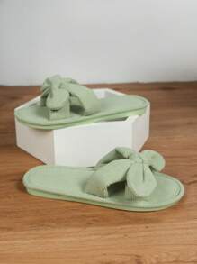 女士蝴蝶結裝飾織物時尚家居拖鞋