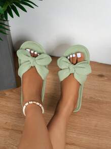 女士蝴蝶結裝飾織物時尚家居拖鞋