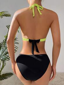 SHEIN Swim Bộ Bikini Nữ Buộc lại Khối Màu - Nhiều màu - Xem 2