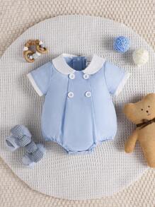 Baby Boy Contrast Collar Button Detail Bodysuit - Baby Blue - View 1