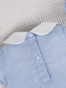 Baby Boy Contrast Collar Button Detail Bodysuit - Baby Blue - View 4