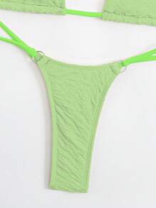 SHEIN Swim Halter Triangle Thong Bikini Set For Summer Beach - Green - View 4