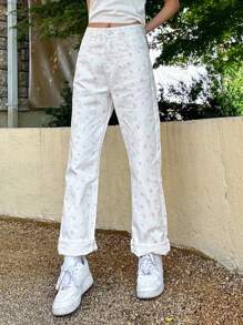 DAZY In hoa Quần legging thẳng - trắng - Xem 3