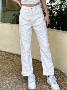 DAZY In hoa Quần legging thẳng - trắng - Xem 5