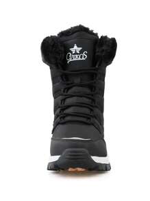 女性字母圖案加絨內裏雪人造超細纖維皮革前綁帶時尚靴子