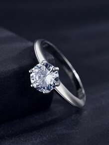 1pc Fashion Cubic Zirconia Decor Silver Ring For Women For Wedding Jewelry Engagement Bridal Jewelry - Silver - View 5