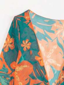 Swim SXY Summer Beach Tropical Print Halter Triangle Bikini Set With Cover Up - Multicolor - View 7