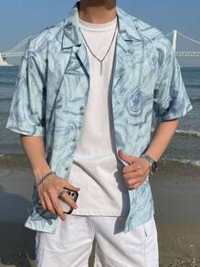 DAZY Men Allover Print Shirt Without Tee - Dusty Blue - View 8