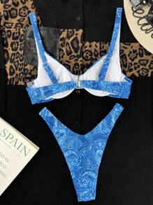Allover Print Underwire Bikini Set, For Summer Beach Vacation - Blue - View 4