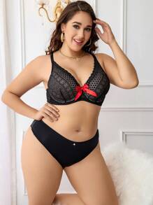 Plus Bow Front Lace Underwire Bra - Black - View 5