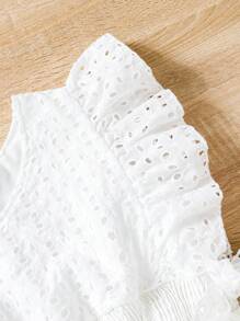 SHEIN Girls Eyelet Embroidery Ruffle Trim Dress - White - View 4