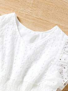 SHEIN Girls Eyelet Embroidery Ruffle Trim Dress - White - View 5