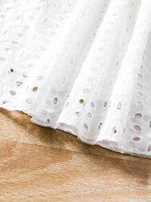 SHEIN Girls Eyelet Embroidery Ruffle Trim Dress - White - View 6