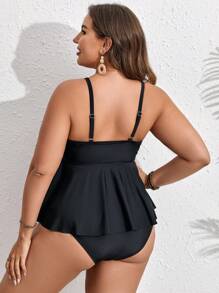 SHEIN Swim Curve 大码荷叶边下摆比基尼夏季海滩
