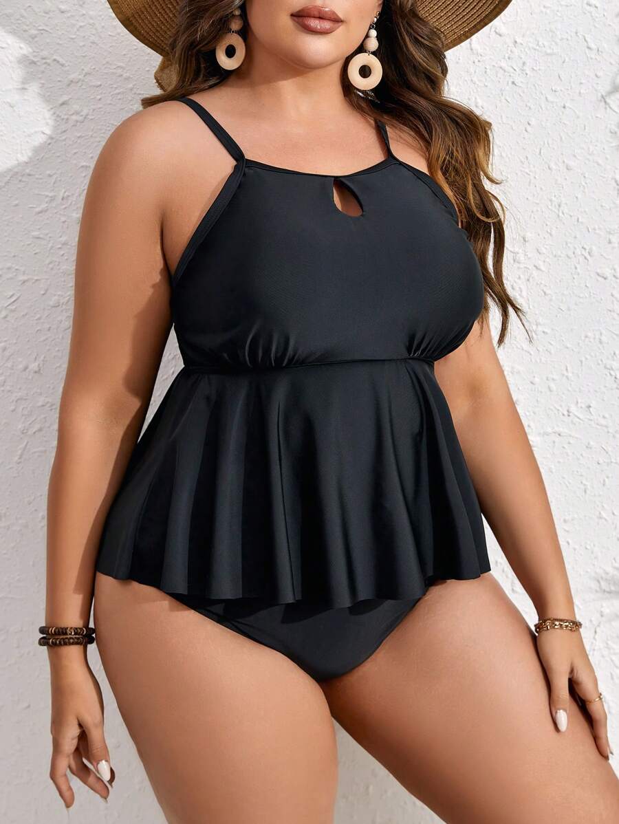 SHEIN Swim Curve 大码荷叶边下摆比基尼夏季海滩