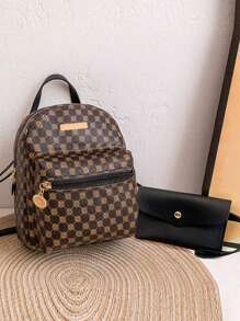 Fashion Ladies Backpack Mini Ladies Casual Daypack Geometric Print Pattern Backpack Purse Strap Replacement Crossbody Handbag Shoulder Strap Adjustable - Coffee Brown - View 1