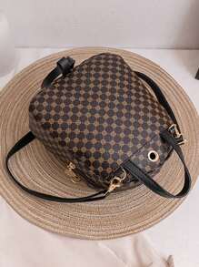 Fashion Ladies Backpack Mini Ladies Casual Daypack Geometric Print Pattern Backpack Purse Strap Replacement Crossbody Handbag Shoulder Strap Adjustable - Coffee Brown - View 4