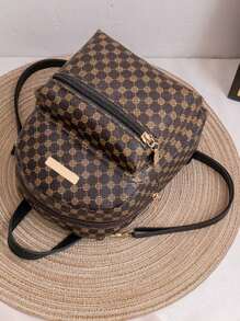 Fashion Ladies Backpack Mini Ladies Casual Daypack Geometric Print Pattern Backpack Purse Strap Replacement Crossbody Handbag Shoulder Strap Adjustable - Coffee Brown - View 5