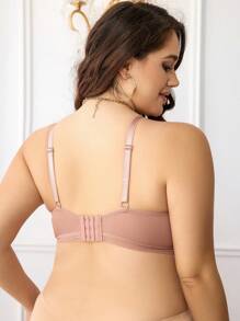 Plus Size Dusty Pink Plain Casual Push Up Bra Medium Stretch Fabric Underwire - Dusty Pink - View 2