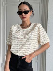 DAZY Áo sơ mi nữ Cắt ra màu trơn Giải trí - Màu be - Xem 1