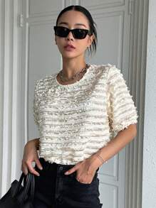 DAZY Áo sơ mi nữ Cắt ra màu trơn Giải trí - Màu be - Xem 7