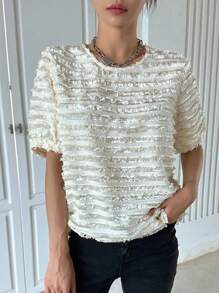 DAZY Áo sơ mi nữ Cắt ra màu trơn Giải trí - Màu be - Xem 8