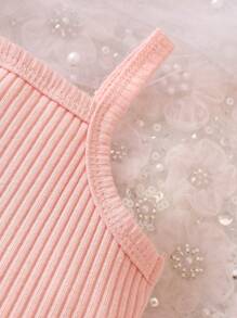 嬰兒素色木耳邊吊帶上衣和蝴蝶貼花前蝴蝶結網紗半身裙 - 淺粉色 - 查看 5