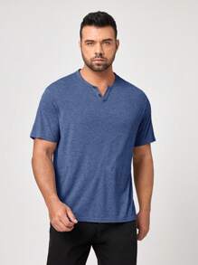 Manfinity VCAY Men Plus Solid Notched Neck Tee - Blue - View 1