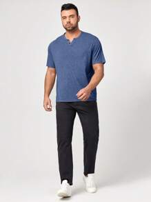 Manfinity VCAY Men Plus Solid Notched Neck Tee - Blue - View 3