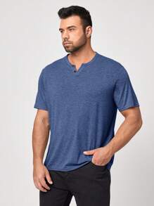 Manfinity VCAY Men Plus Solid Notched Neck Tee - Blue - View 4