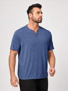 Manfinity VCAY Men Plus Solid Notched Neck Tee - Blue - View 5