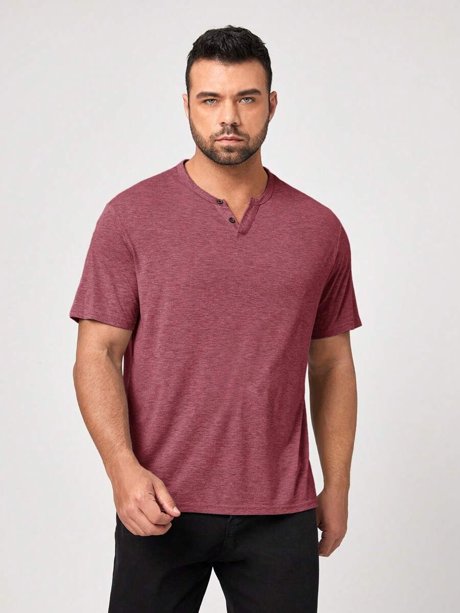 EASEVO Hombres Camiseta unicolor de cuello de muesca - Color caoba - Ver 1