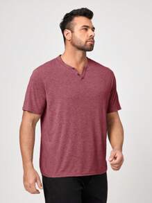 EASEVO Hombres Camiseta unicolor de cuello de muesca - Color caoba - Ver 5