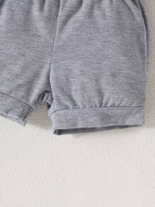 SHEIN 男嬰汽車和字母圖案背心連體衣和前打結短褲 - 灰色 - 查看 6