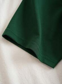 INAWLY Plus Letter Graphic Contrast Collar Polo Shirt - Dark Green - View 3
