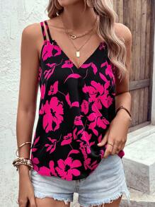 SHEIN VCAY 印花吊帶上衣 - 黑色 - 查看 1