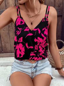 SHEIN VCAY 印花吊帶上衣 - 黑色 - 查看 6