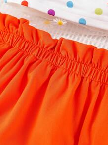 SHEIN 嬰兒波點圖案吊帶上衣和紙袋腰短褲和頭巾 - 彩色 - 查看 5