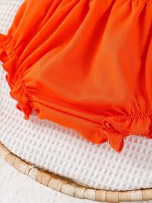 SHEIN 嬰兒波點圖案吊帶上衣和紙袋腰短褲和頭巾 - 彩色 - 查看 6